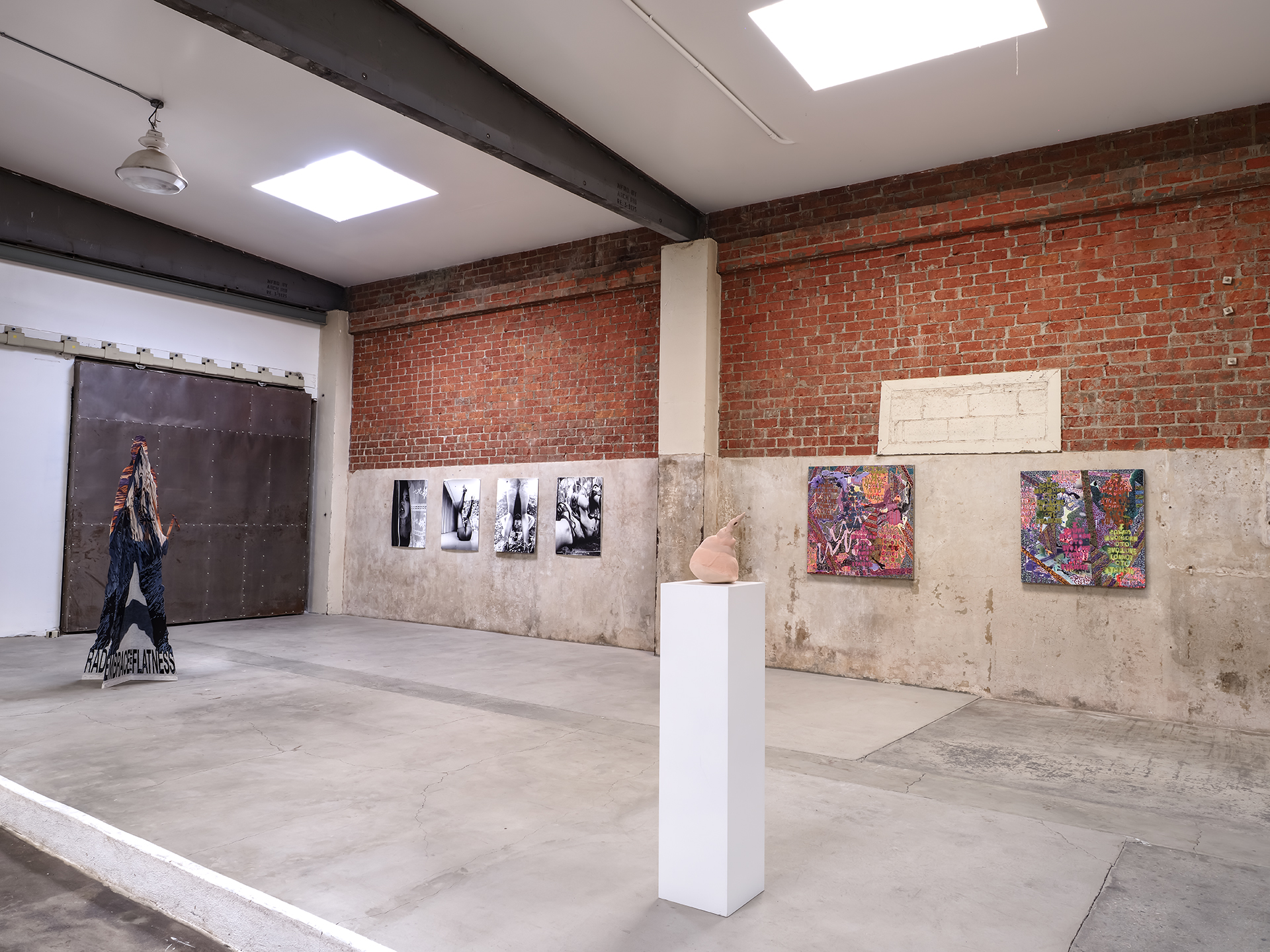 OLYMPUS DIGITAL CAMERA Image left to right: Daniel Hawkins (sculpture), Hester Scheurwater (photos), Tim Hawkinson (small sculpture), Alexandra Grant (paintings)