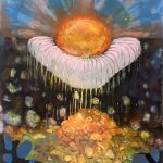 Alexandra Wiesenfeld, Double Sun I, 2023, Acrylic and oil stick on Yupo, 26 x 20 inches
