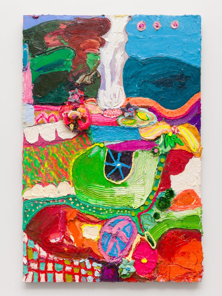 Dena Novak
Architecture of Telemere Fraying, 2025
Acrylic, oil, collage and ink on wood
36 x 48 inches
