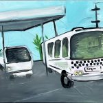 Jessika Wood, The Bus, 2025, Oil and acrylic on canvas, 24 x 48 inches