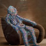 Tanya Haden, Reyna, 2025, Acrylic paint on magazine paper, 11.25 x 9 inches