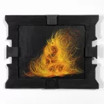 Francesca Bifulco Burning Monk, 2024 Acrylic on wood panel set in burned wood artist frame 11 x 13.5 x 1 in / 27.94 x 34.29 x 2.54 cm