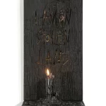 Francesca Bifulco I Am on Stolen Land, 2024 Etched burned wood with burned candle 11 x 6 x 3.75 in / 27.94 x 15.24 x 9.53 cm