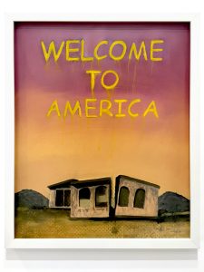 Donnie Molls Welcome to America, 2026 Mixed Media oil on paper 16 x 19 in / 40.64 x 48.26 cm Framed: 20.75 x 16.625 / 52.7 x 42.2 cm