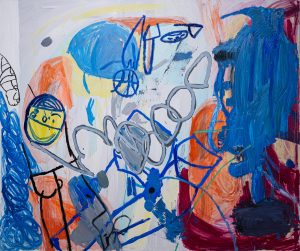 Alex Parrasch, Jubilance and joy (bare), 2025, Oil and acrylic on canvas, 57.5 x 68.25 inches