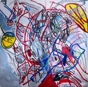 Alex Parrasch, Jubilance and Joy (off-white), 2026, Oil and acrylic on canvas, 64 x 64.5 inches