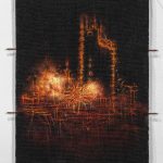 Francesca Bifulco | Stolen Cityscape, 2026 | Acrylic on burlap stitched on metal | 20.5 x 14.25 in