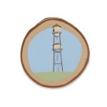 Hilary Baker | Water Tower Route 84, 2022 | Acrylic on birch | 5.75 x 5.75 in